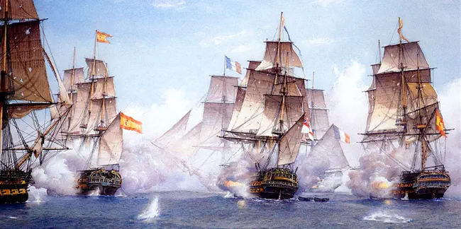 Representación histórica de la Batalla de Trafalgar vista desde las costas de Vejer